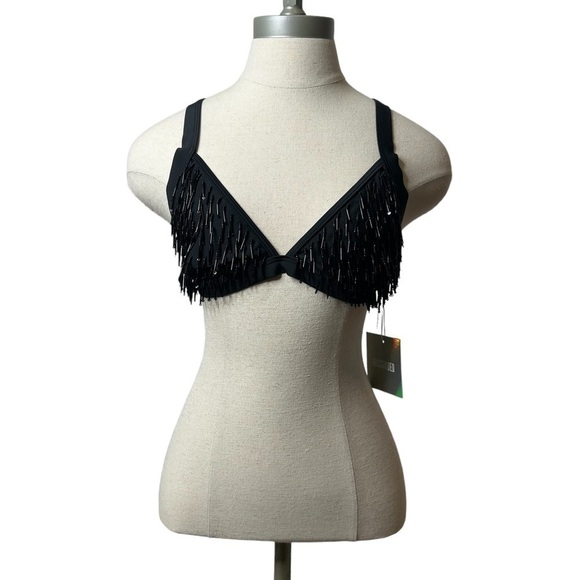 MISSGUIDED Black Beaded Triangle Swim Bikini Top size 10 - Picture 3 of 9
